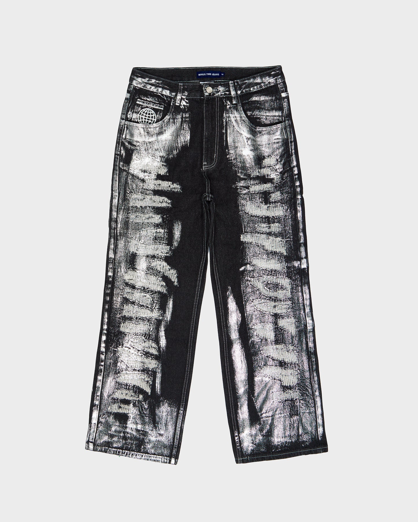 FOIL STAIN RIPPED JEANS