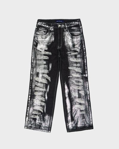 FOIL STAIN RIPPED JEANS