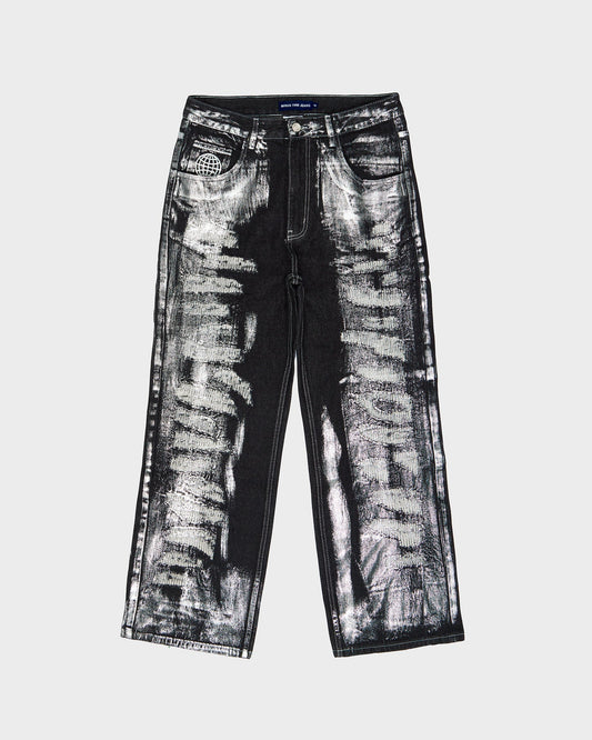 FOIL STAIN RIPPED JEANS