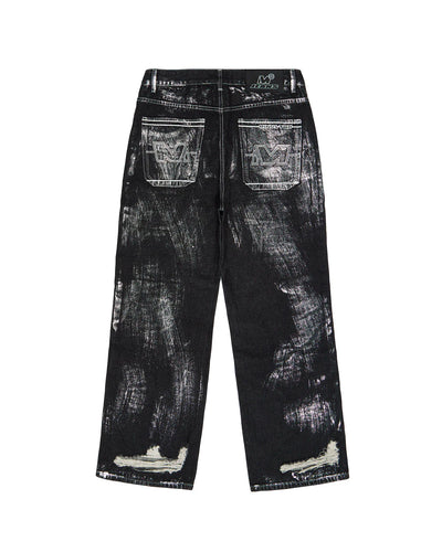 FOIL STAIN RIPPED JEANS